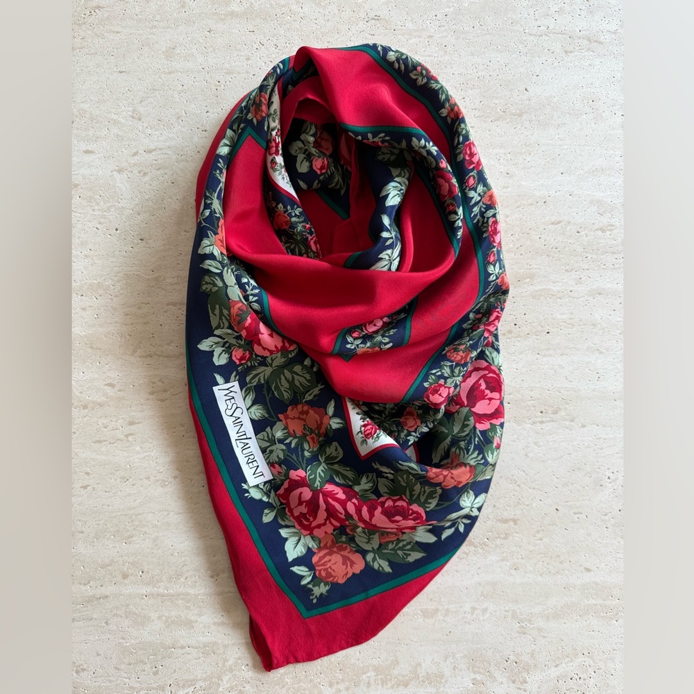 Yves Saint Laurent Floral Silk Square Scarf🌹